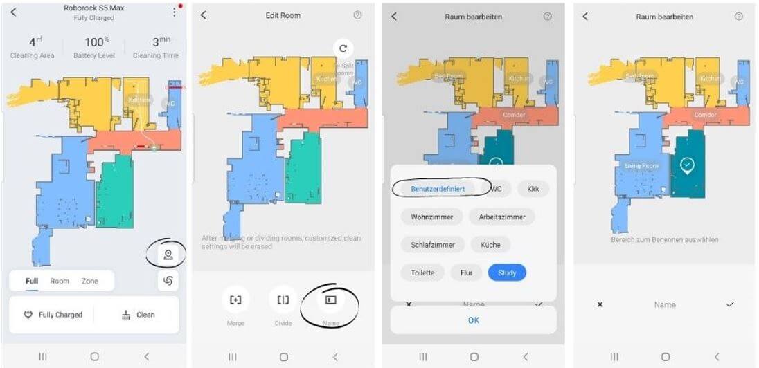 Räume werden in der Roborock App benannt